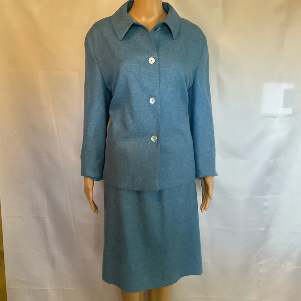 Laurèl Escada Cashmere Linen Wool Blend Skirt Suit Blue 40 10 - Picture 5 of 9